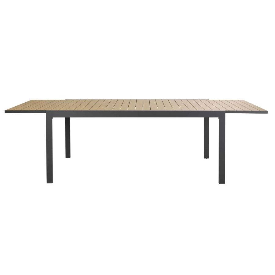 DOOLIN - Table de jardin extensible en aluminium coloris imitation teck et gris anthracite 8/12 personnes L180/270