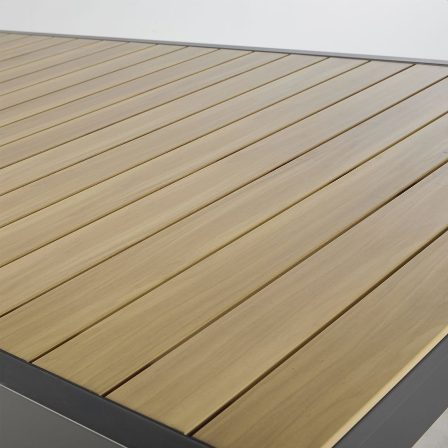 DOOLIN - Table de jardin extensible en aluminium coloris imitation teck et gris anthracite 8/12 personnes L180/270