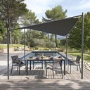 DOOLIN - Table de jardin extensible en aluminium coloris imitation teck et gris anthracite 8/12 personnes L180/270