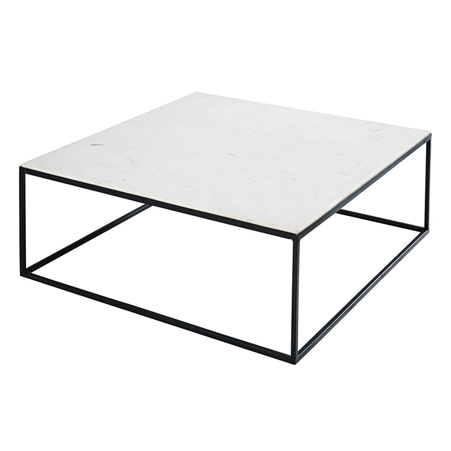 MARBLE - Table basse carrée en marbre blanc et métal noir