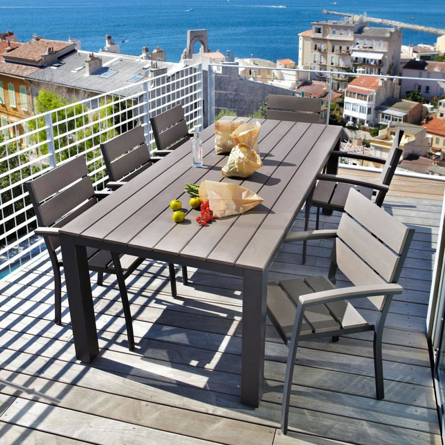 ESCALE - Table de jardin 8/10 personnes en aluminium gris anthracite L230