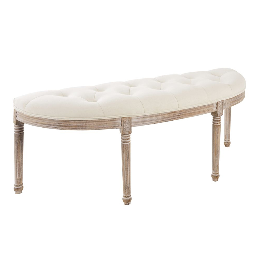 AUGUSTINE - Banquette 2 places capitonnée écru et hévéa