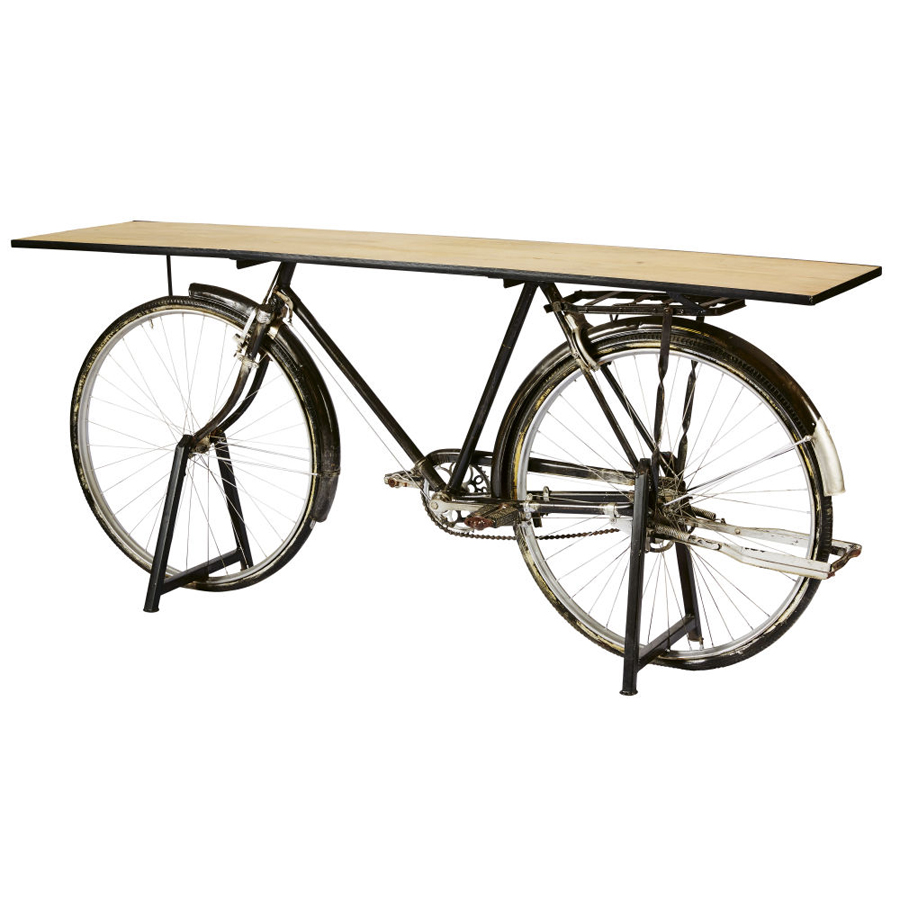 BICYCLETTE - Console bicyclette indus en manguier et métal noir