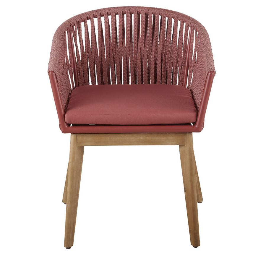 AMALFI - Fauteuil de jardin en corde tressée terracotta et acacia massif