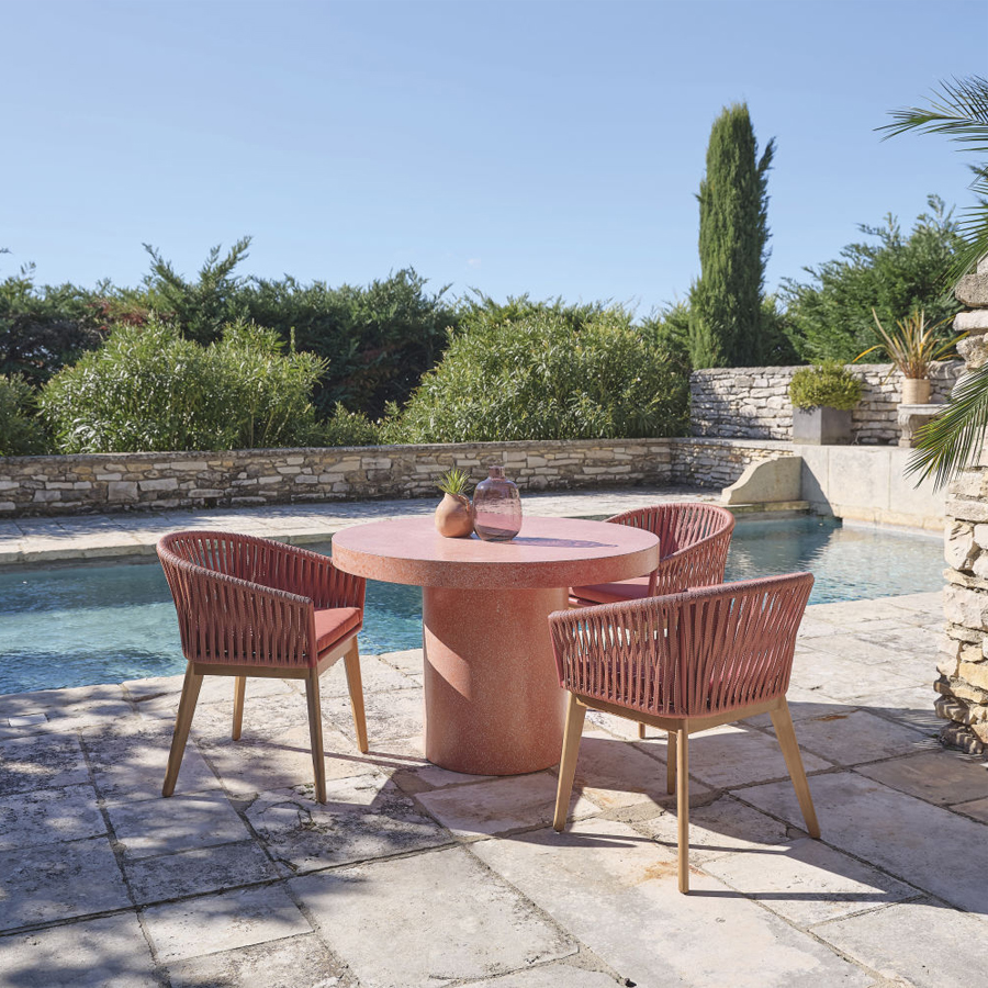 AMALFI - Fauteuil de jardin en corde tressée terracotta et acacia massif