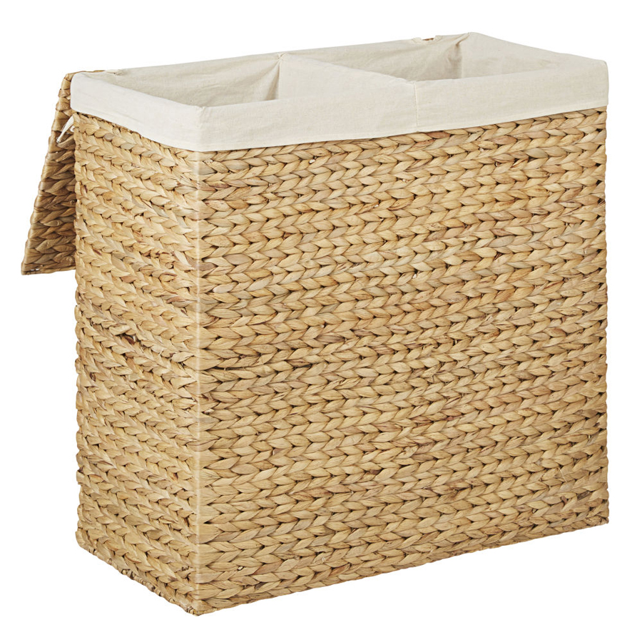 ANTE - Panier à linge en fibre végétale tressée beige et blanche