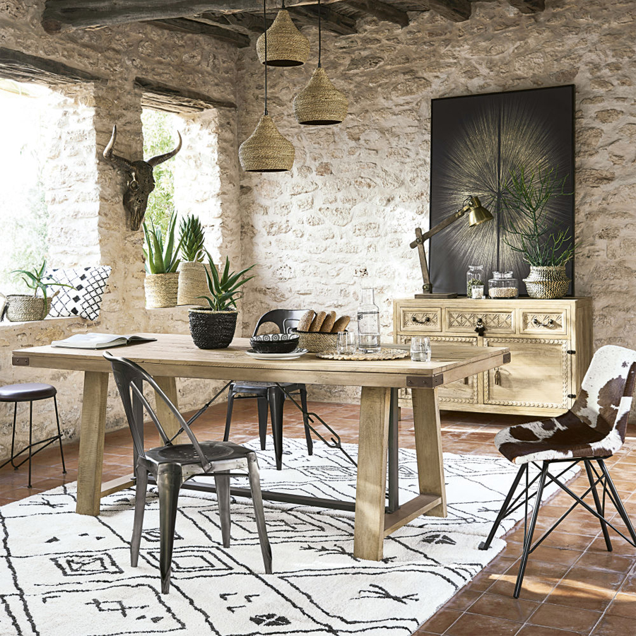 CRAFTER - Table à manger indus 8/10 personnes en manguier et métal L205