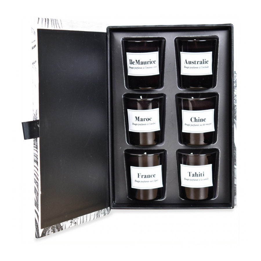 CARNET DE VOYAGE - Coffret de 6 bougies en cire noir 4,5x5cm