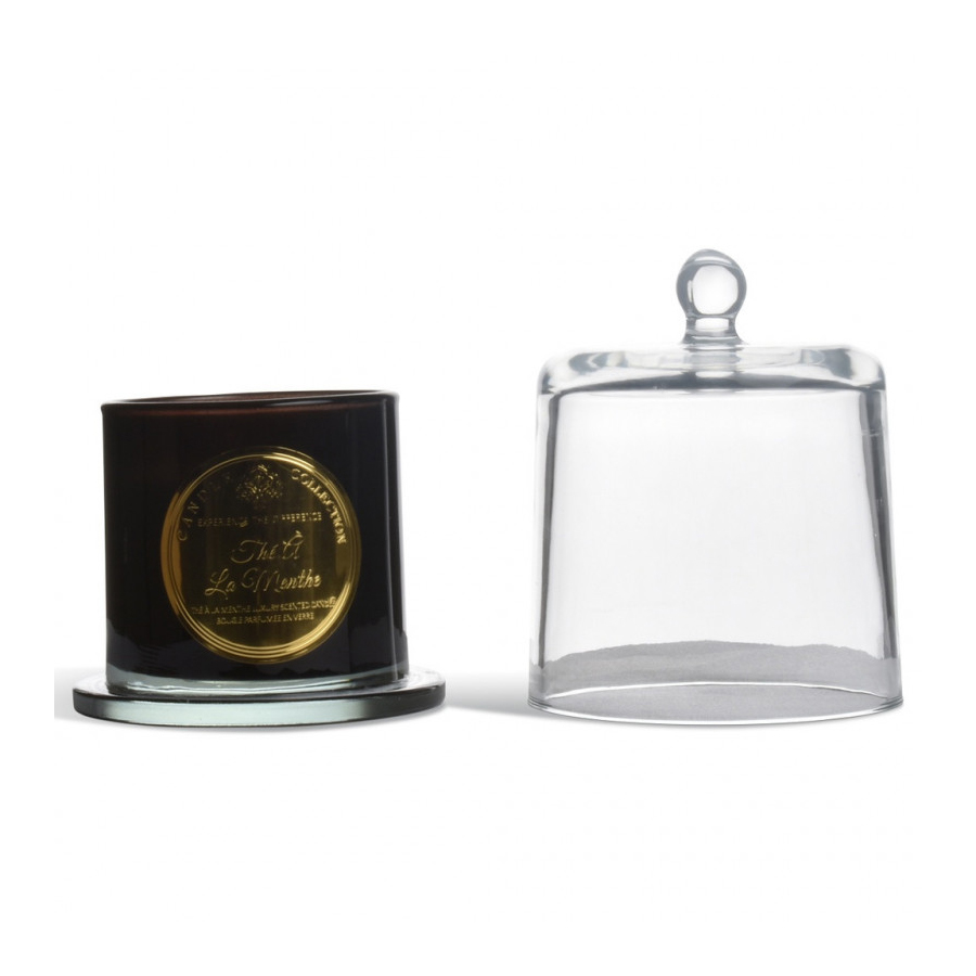 THE A LA MENTHE - Bougie cloche en verre noir D10,5 H13,5cm