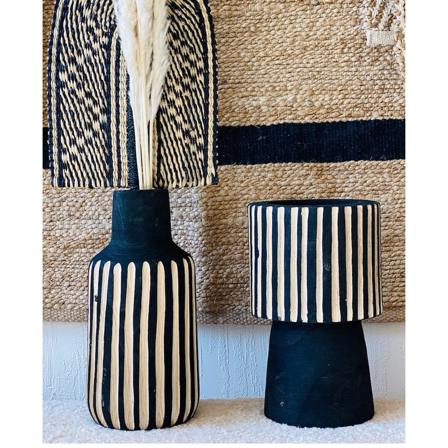 AYA - Vase rayure en bois noir Ø19cm