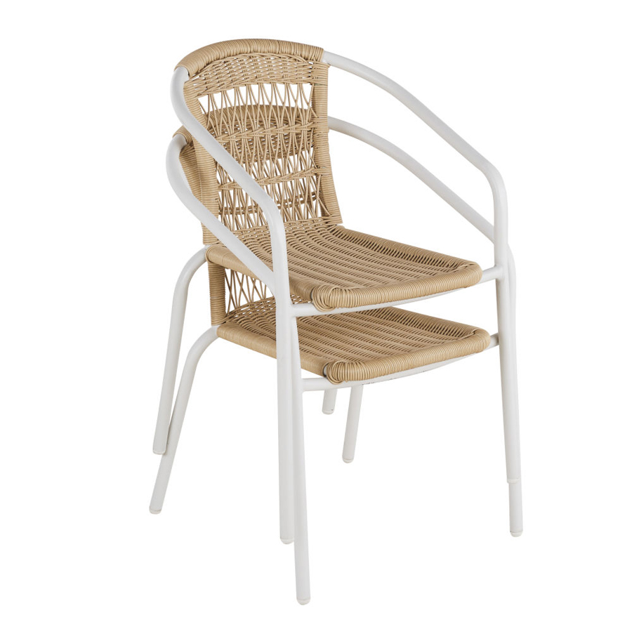 BAMBA BUSINESS - Chaise de jardin en acier blanc et résine tressée