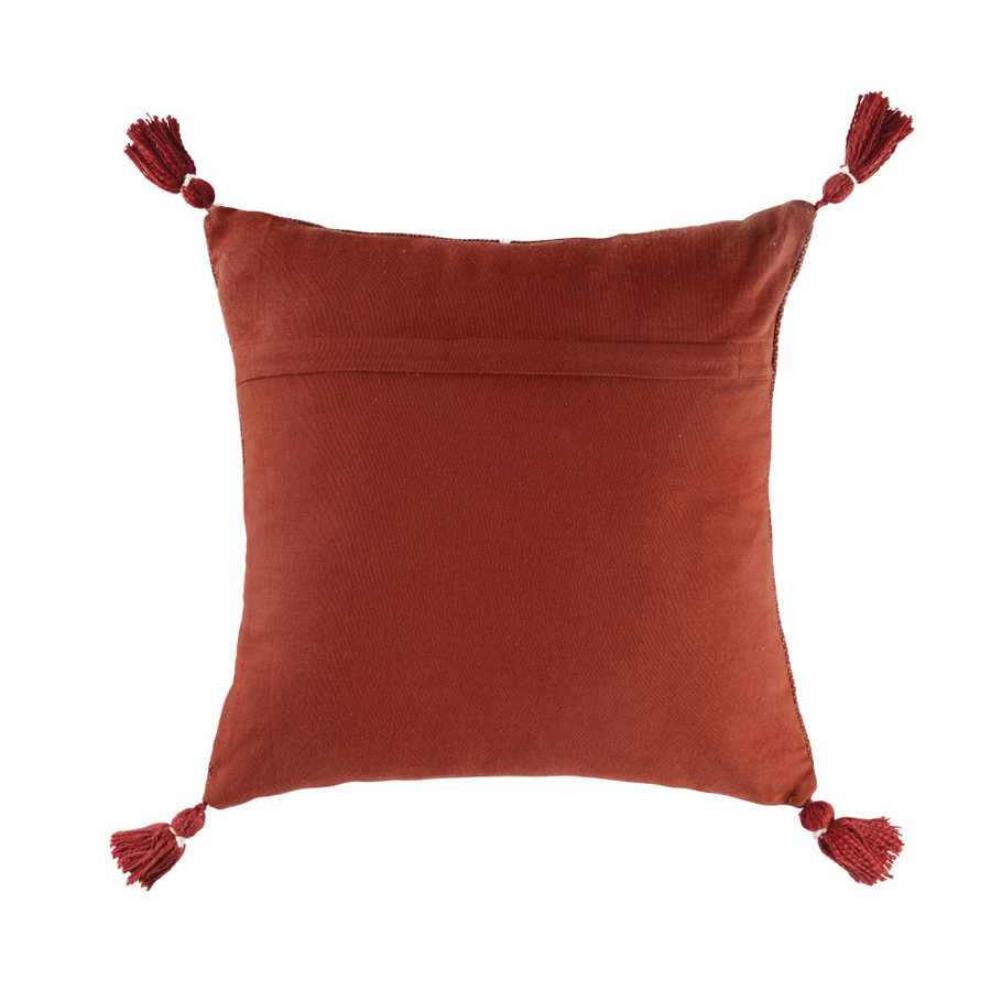 AFIBA - Coussin en coton rouge et écru avec pompons 45x45
