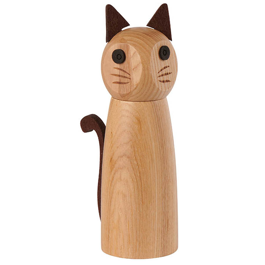 Salière chat en bois naturel oreilles et queue en feutrine 5,5x17x9 cm