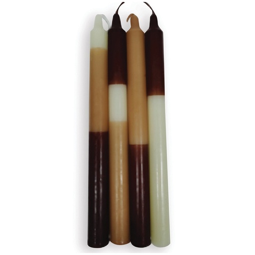 Set de 4 bougies longues bicolores marron 2,2x25cm