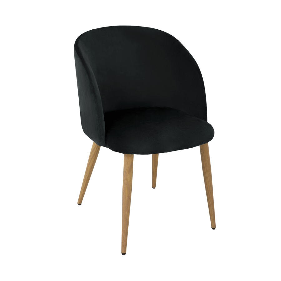 JADE  - Chaise vintage en velours noir et métal imitation chêne