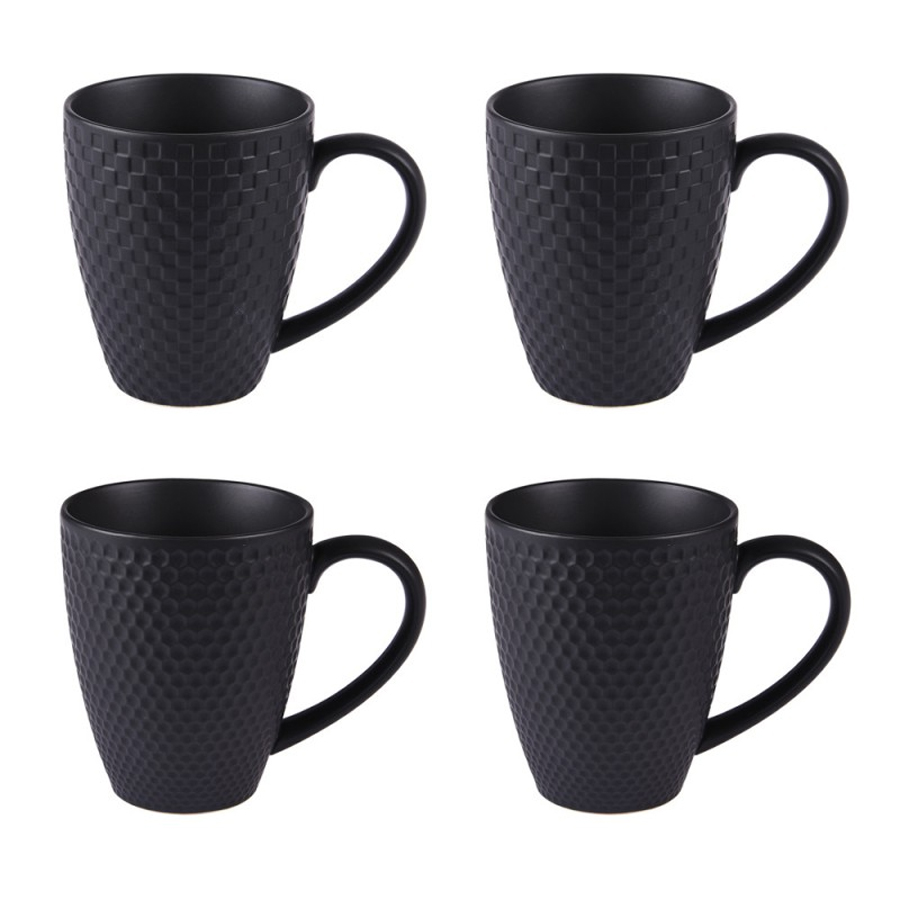 SNOW - Coffret 4 mugs en porcelaine noir mat 9cm