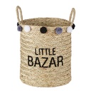 BAZAR - Panier enfant en fibre végétale avec pompons gris