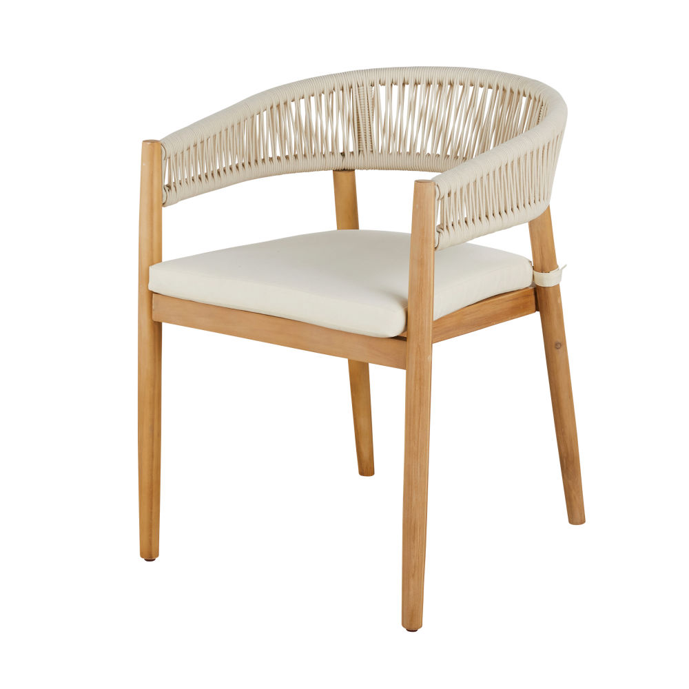 Duo de Fauteuil à dîner de jardin Albane en bois d'acacia et polyester recyclé écru