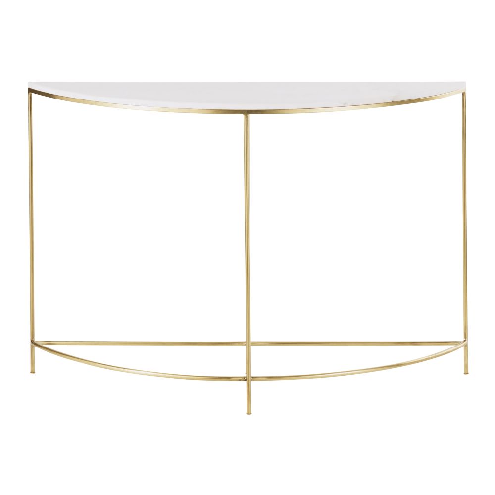 Console arrondie en métal coloris laiton et marbre blanc