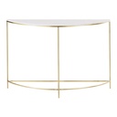Console arrondie en métal coloris laiton et marbre blanc