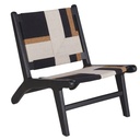 Fauteuil bas Swahi en bois de manguier et coton beige, noir et marron