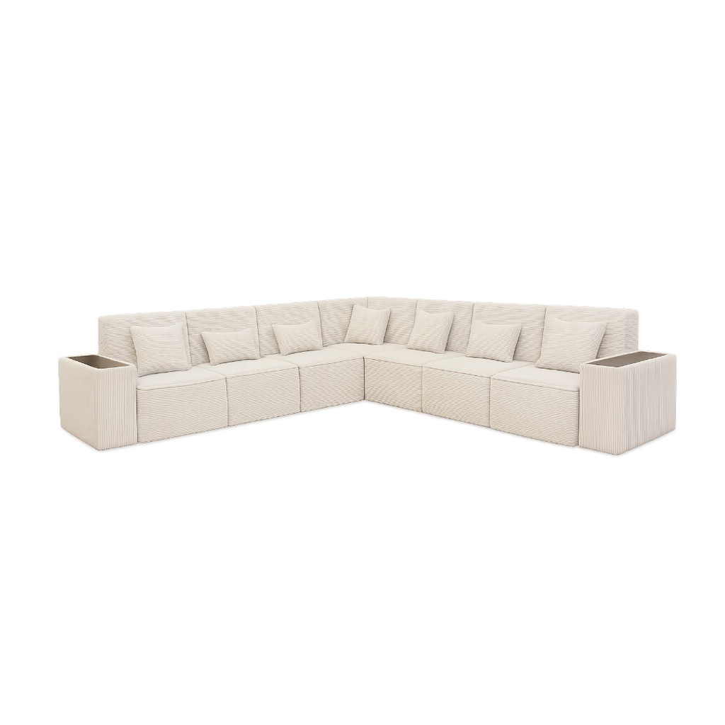 Canapé d'angle modulable Oman 7 places en velours côtelé beige