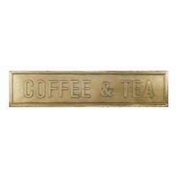 [CN421067] COFFEE AND TEA - Déco murale en métal doré effet vieilli 115x26