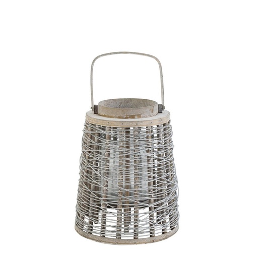 [LLV6155031] SAMOS - Lanterne en bois gris avec anse + verre Ø28x47 cm