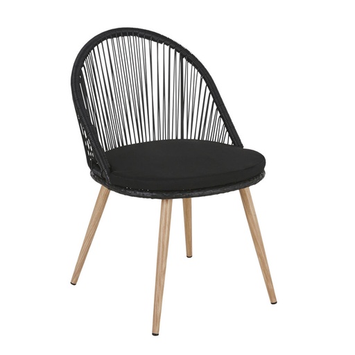 [CN420894] ISABEL - Chaise de jardin en résine tressée noire et métal imitation bois