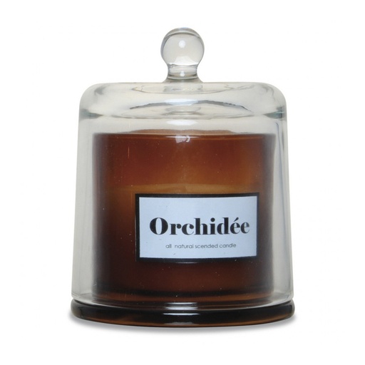 [OPJ012613CV] ORCHIDEE - Bougie cloche en cire ambre et blanc 10,5x13,5cm