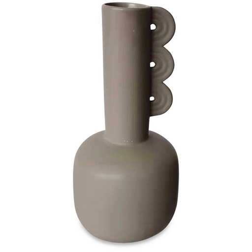 [OPJ014064CV] ONDE STONE - Vase en grès cérame taupe 12x26 cm