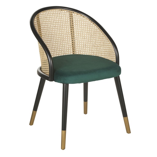 [CN821998] SOCKETTE - Chaise avec accoudoirs en velours vert cannage en rotin