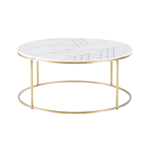 [CN723425] IZMIR - Table basse ronde en marbre reconstitué blanc et fer doré