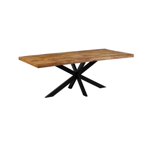 [KEN301029] Table à manger rectangulaire Mikado en manguier massif piètement en X en fer noir