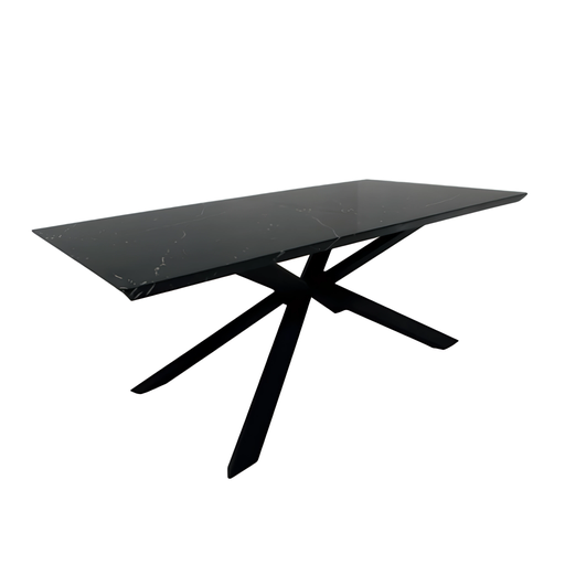 [KEN301031] Table à manger rectangulaire Marmara en marbre piètement en X en fer noir