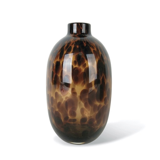[OPJ013632] Vase ovale Alan leopard en verre marron