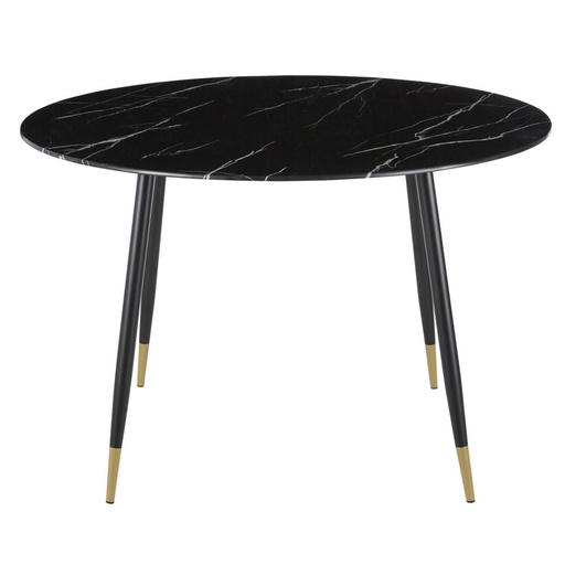 [CN221996] Table à manger Phea effet marbre noir et métal coloris laiton et noir 5/6 personnes D120