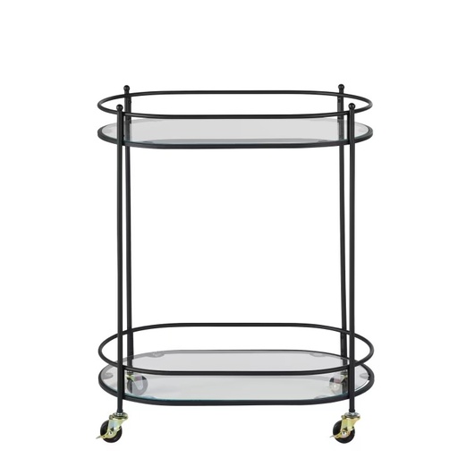 [CN024652] Desserte Hippolyte à roulettes en métal noir et verre transparent