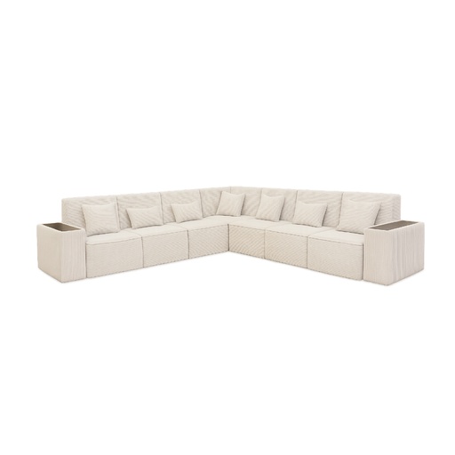 [CASACANLB7P2432] Canapé d'angle modulable Oman 7 places en velours côtelé beige