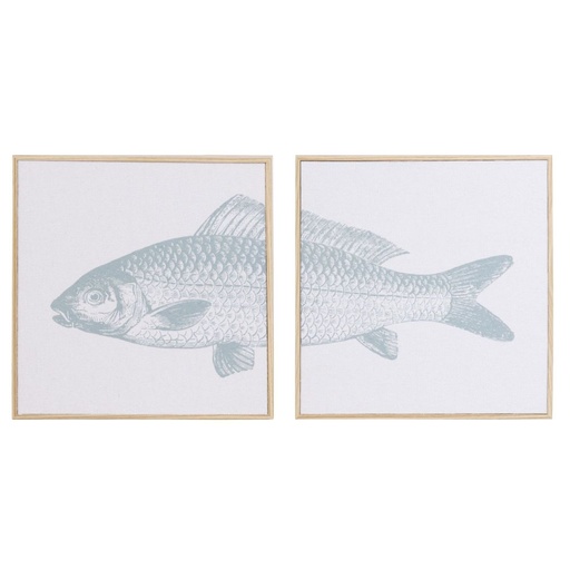 [CN917892] Tableau diptyque en lin imprimé poisson 50x25