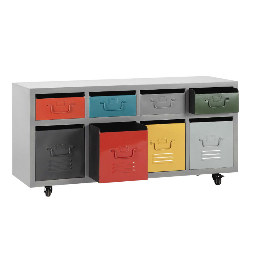 FREESTYLE - Cabinet de rangement 8 tiroirs à roulettes en métal multicolore