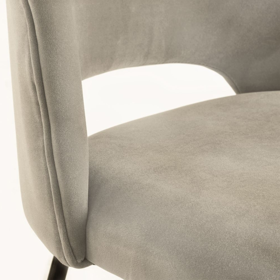 ISYS - Chaise en velours de coton beige capuccino et métal noir