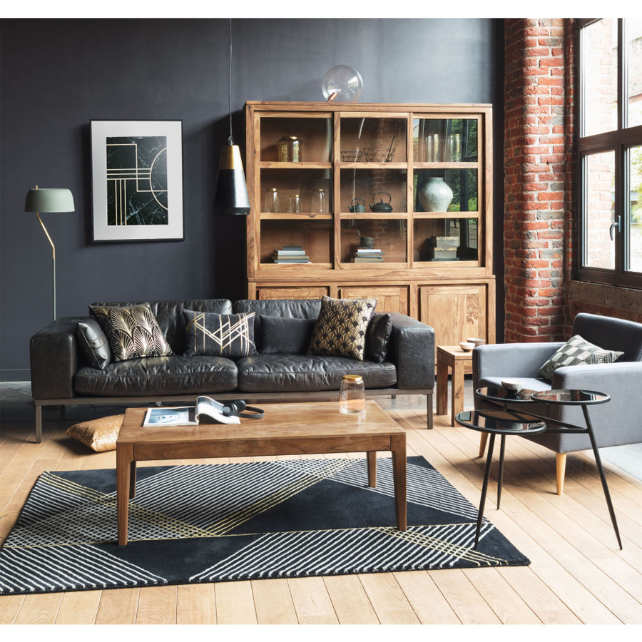 Vaisselier Stockholm en massif de sheesham dans un salon contemporain - design chaleureux à Dakar, Sénégal