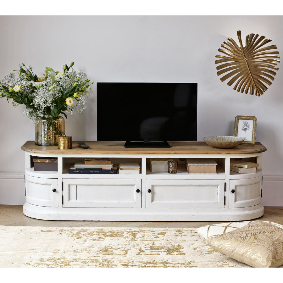 PROVENCE - Meuble TV en pin massif blanc L180cm