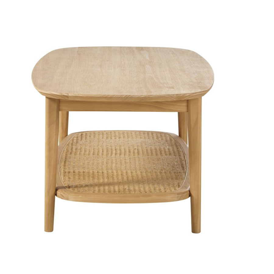 Table basse SUZELLE avec 2 plateaux en pin et cannage rotin pour salon élégant à Dakar, Sénégal