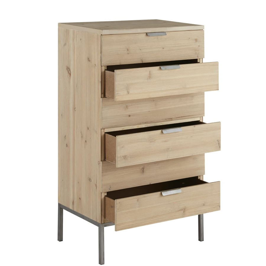 LANESTER - Semainier 6 tiroirs finition blanchie et métal gris