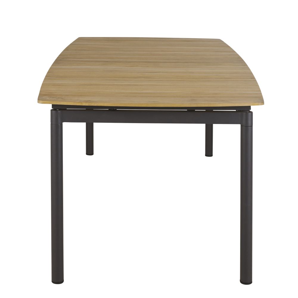 Table de jardin extensible Guam en bois de teck massif et aluminium gris anthracite 10/12 personnes, vue avant – Dakar, Sénégal.