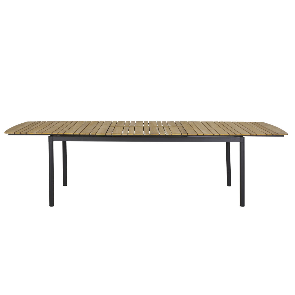 Table de jardin extensible Guam en bois de teck massif et aluminium gris anthracite 10/12 personnes, vue de dessus – Dakar, Sénégal.