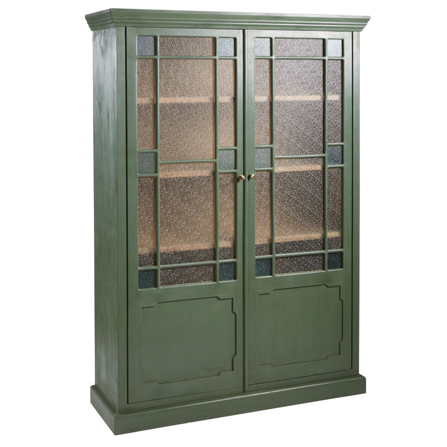 MAGDALENA - Vitrine 2 portes en acacia massif vert et verre granité