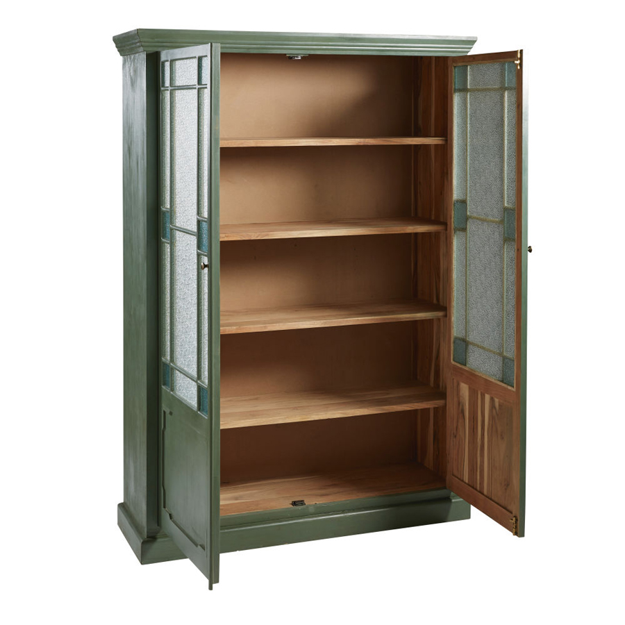 MAGDALENA - Vitrine 2 portes en acacia massif vert et verre granité